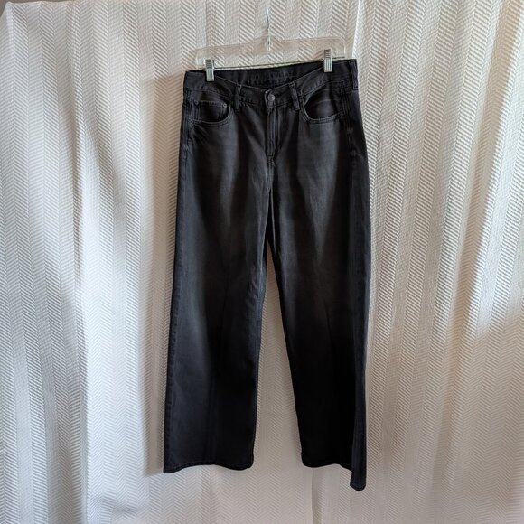 American Eagle Low Rise Skater Jeans Black Wide Leg Denim Size 8 Regular - Picture 1 of 12